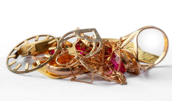 Sepotong Emas Perhiasan Tua Dan Rusak Bar Jam Tangan Emas — Stok Foto