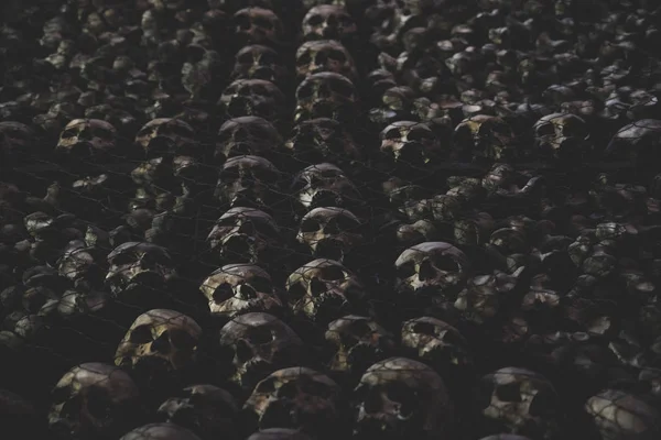 教会の納骨堂の頭蓋骨の集まりです — ストック写真