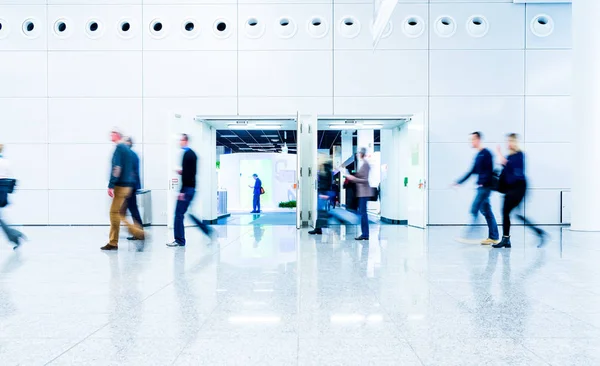 Crowd Blurred People Walking Modern Hall — Stock Photo, Image