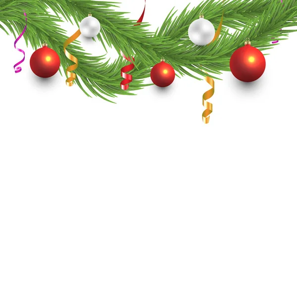 Cabang Pohon Natal Dengan Bola Dan Pita Serpentine - Stok Vektor