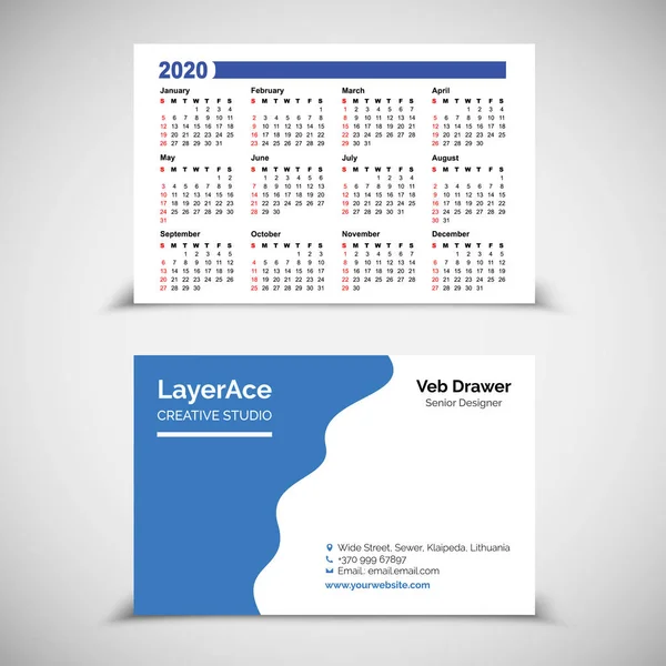 Templat Pocket Calendar Business Card 2020 - Stok Vektor