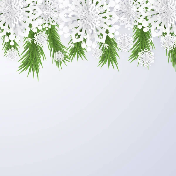 Fond Noël Avec Flocons Neige Branches Sapin — Image vectorielle