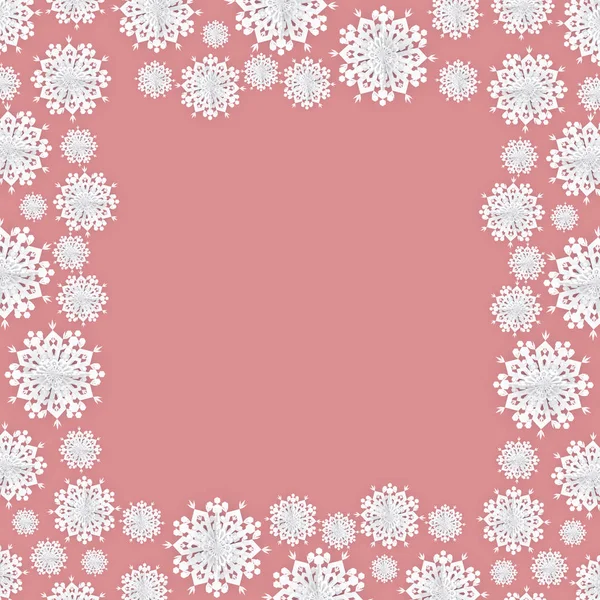 Christmas White Paper Snowflakes Frame Background — Stock Vector