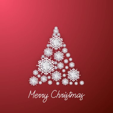 Kızıl Arkaplanda Kar Tanesi Noel Ağacı