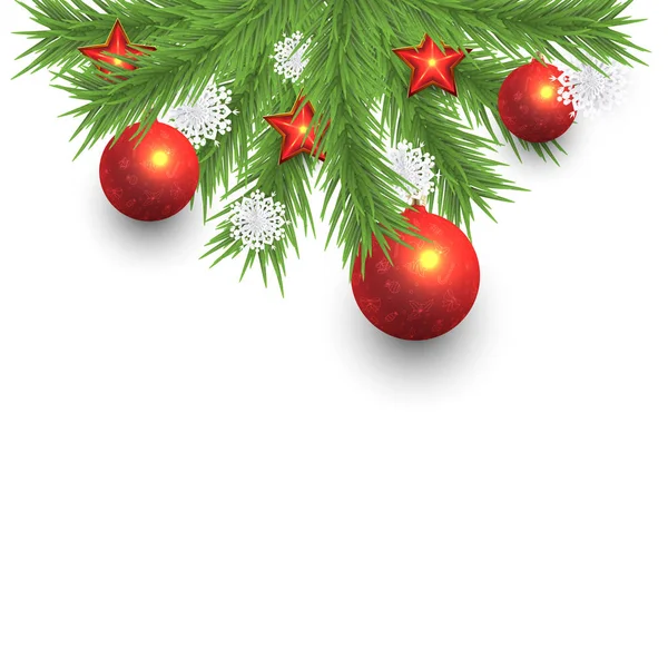 Pino Navidad Copos Nieve Con Baubles Vector de stock