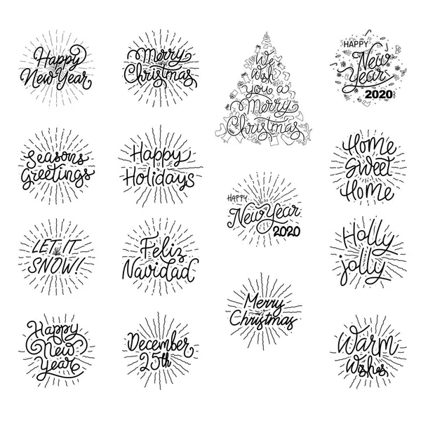Festive Holiday Hand Lettered Text - Happy New Year and Christmas Typography Design Elements