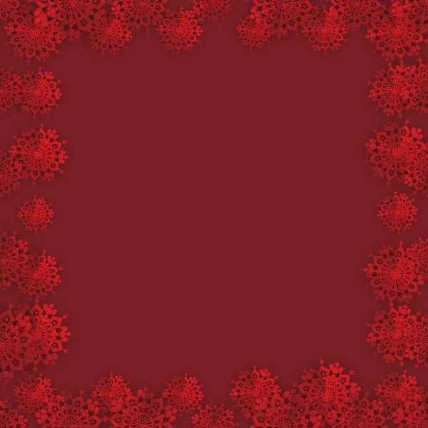 Marco Rojo Navidad Con Copos Nieve Papel Composición Frontera — Vector de stock