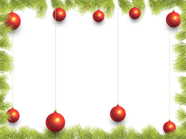 Christmas Frame Background Fir Tree Branch Border — Stock Vector