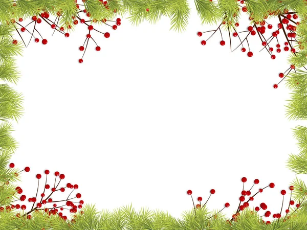 モミの木の枝の境界線とクリスマスフレームの背景 — ストックベクタ