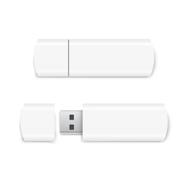 Realistische Usb Flash Drive Mockup Open Gesloten Versies — Stockvector