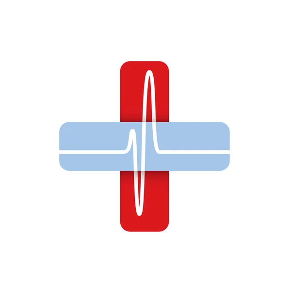 Red Blue Medical Cross Logo Hearbeat Sign — Stock Vector