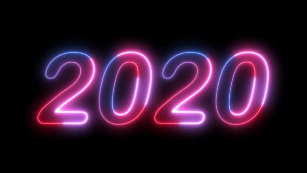 Płynne Pętli Szczęśliwego Nowego Roku Neon Świecące Litery Animacja 2020 — Wideo stockowe