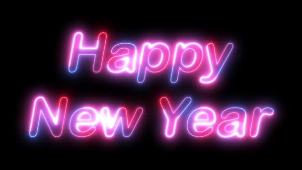 Seamless Looping Happy New Year Neon Glow Lettering Animation Black — Stock Video