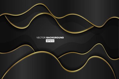 Karanlık Gradyanlar ve Gölge ile Altın Metal Dalga Çizgisi ile Siyah Modern Akışkan Arkaplan Kompozisyonu