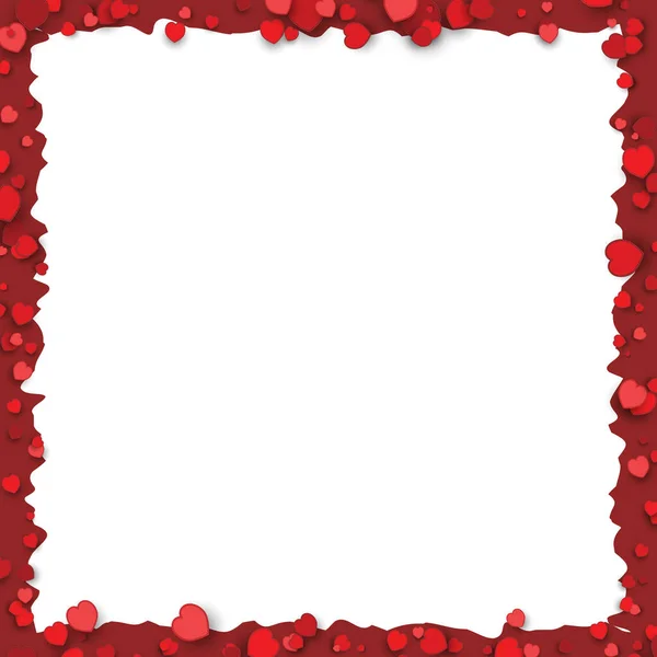 Valentijnsdag Frame Met Rode Harten Ruwe Grens — Stockvector