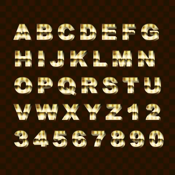 Goldenen Stil Großbuchstaben Und Zahlen Alphabet Sammlung — Stockvektor