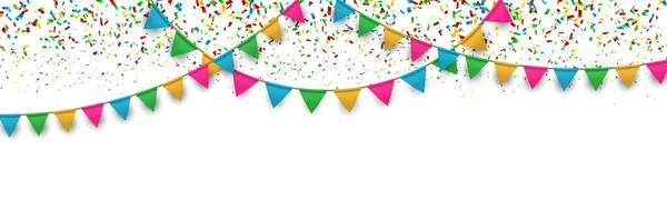 Fundo Aniversário Com Bandeiras Coloridas Guirlandas Confetti — Vetor de Stock