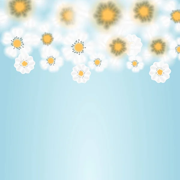 Spring Bokeh Blossom Blurred Flowers Blue Gradient Background — Stock Vector