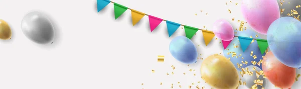 Banner Feste Compleanno Con Palloncini Sfondo Bianco — Vettoriale Stock
