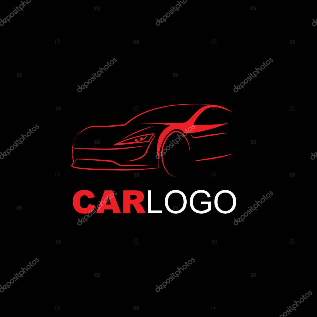 Abstract Modern Car Logo Line Art Red on Black Background