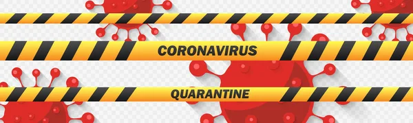 コロナウイルス検疫黄色と黒のテープストライプサイン — ストックベクタ