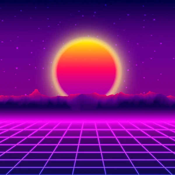 Retro 1980 Synthwave Luzes Néon Brilhante Avião — Vetor de Stock