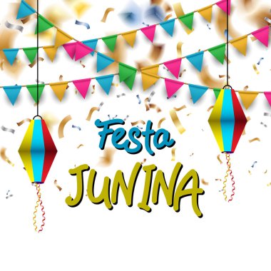 Festa Junina Party Flyer Typography Design with Confetti and Garlands