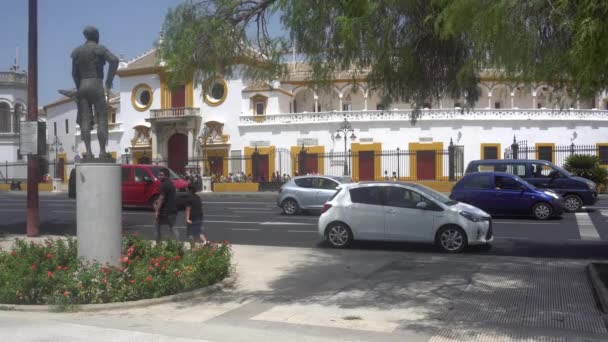 Seville Spain August 2017 Tourists Lined Enter Famous Plaza Toros — Stock Video