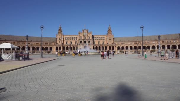 Севилья Испания Август 2017 Туристы Прогуливаются Восхищаются Знаменитой Площадью Эспанья Видеоклип