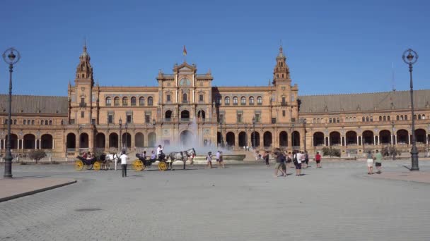 Sewilla Hiszpania Sierpień 2017 Tourists Spacer Podziwiać Słynny Plaza Espana Klip Wideo