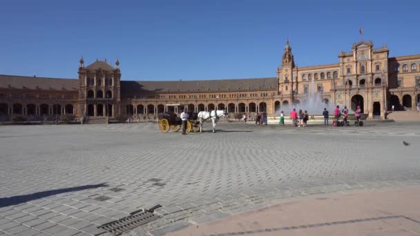 Sevilla Spanien Augusti 2017 Horse Dragna Vagnar Turister Besök Det Royaltyfri Stockvideo