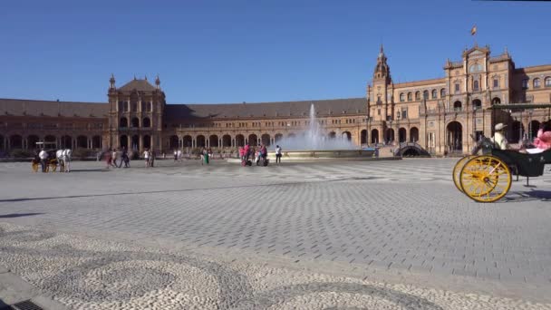 Севилья Испания Августа 2017 Конные Экипажи Возят Туристов Знаменитую Площадь Стоковый Видеоролик