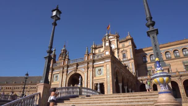 Севилья Испания Август 2017 Туристы Прогуливаются Восхищаются Знаменитой Площадью Испании Лицензионные Стоковые Видеоролики
