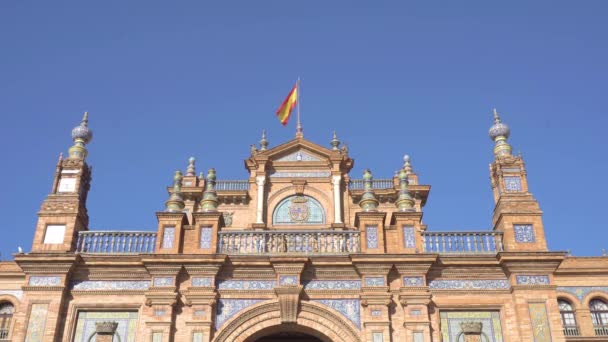 Sevilla Spanien Augusti 2017 Flag Spanien Som Blåser Plaza Espana Stockfilm