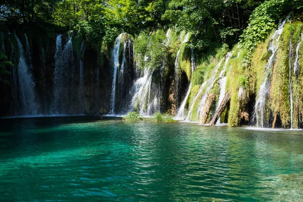 Vízesés Nemzeti Park Plitvicei Tavak Horvátország Egy Napsütéses Napon — Stock Fotó