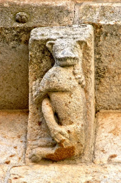 Sochařský Detail Románského Kostela Aroes Sao Romao Portugalské Fafe — Stock fotografie