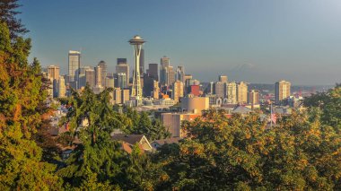 Kerry Park, Wa, ABD Seattle manzarası panorama adlı günbatımı