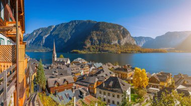 Historic mountain village of Hallstatt with lake in fall, Austria clipart