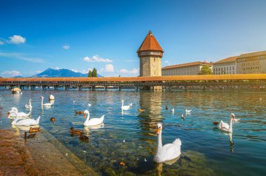 Ünlü Şapel Köprüsü tarihi kentin Lucerne, İsviçre