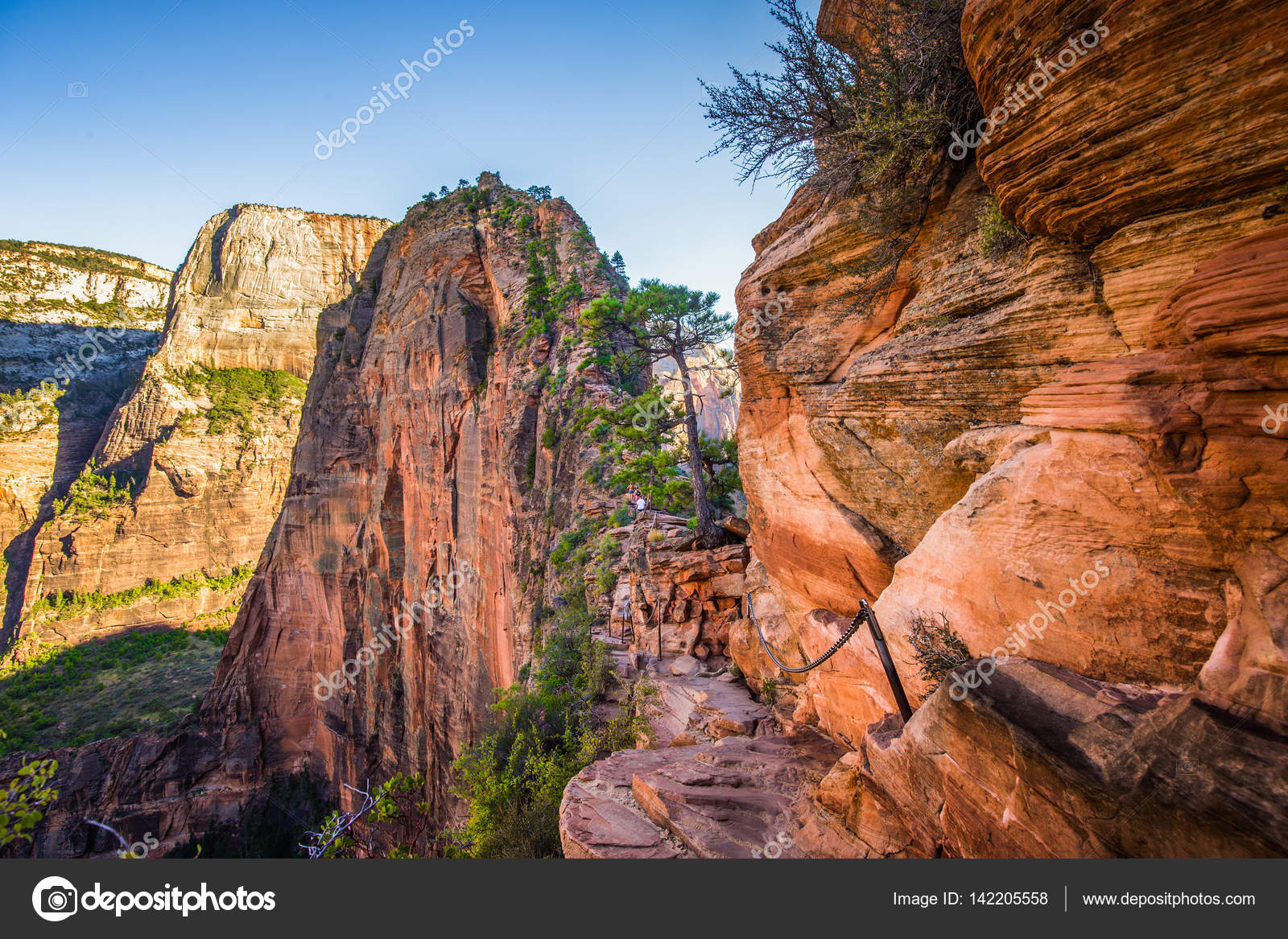 angels landing hiking trail in zion national park utah usa stock