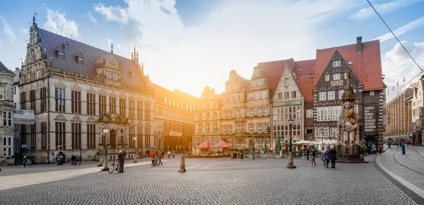 Bremen market square panorama ao pôr-do-sol, Alemanha — Fotografia de Stock