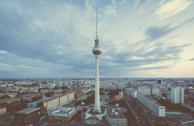 Berlin skyline panorama with TV tower at Alexanderplatz at night clipart