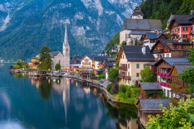 Alacakaranlık, Salzkammergut, Avusturya Hallstatt dağ köyü