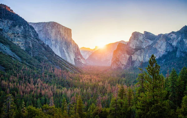 Národní park Yosemite při východu slunce, Kalifornie, USA — Stock fotografie