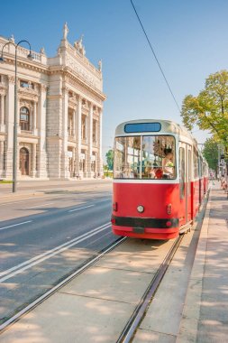 Wiener Burgtheater ile geleneksel tramvay, Viyana, Avusturya