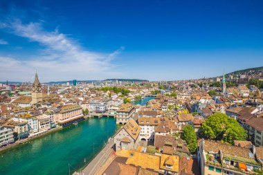 Zürih havadan görünümü ile nehir Limmat, İsviçre