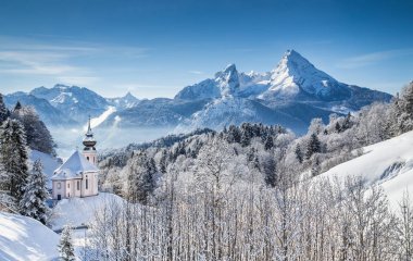Panoramic view of beautiful winter landscape in the Bavarian Alps clipart