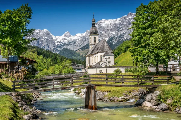 Ramsau hegyi falu, Berchtesgadener Land régióban, Bajorország, Németország — Stock Fotó