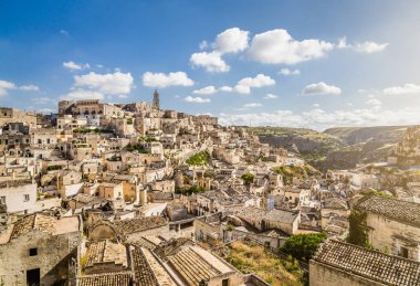 Antik şehir Matera (Sassi di Matera) çok güzel bir sabah ışık, Basilicata, Güney İtalya