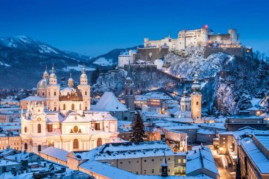 tarihi Salzburg city festung hohensalzburg kış, salzburger arazi, Avusturya ile güzel manzara